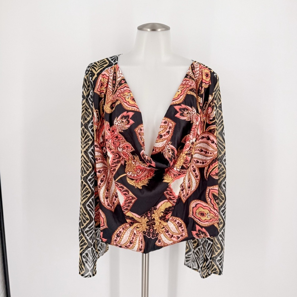 Free People Black and Red Paisley Blouse